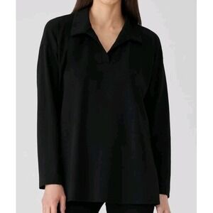 NWOT Eileen Fisher Women Tunic V-Neck Black Organic Cotton Long Sleeve Size M